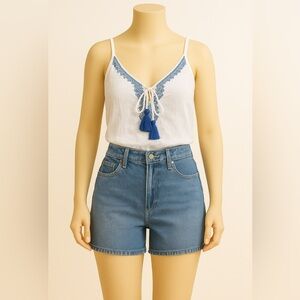 Boho Embroidered White & Blue Camisole – H&M Adjustable Top Size 2